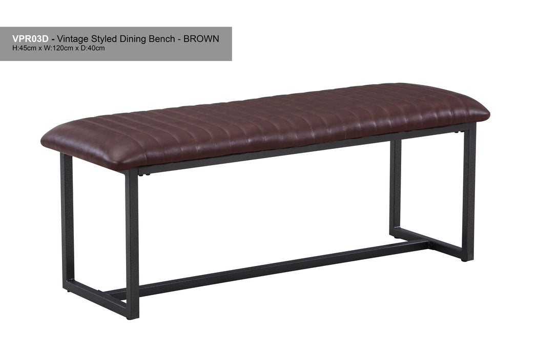 Vintage Styled Brown PU Leather Dining Bench