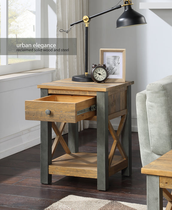 Urban Elegance - Reclaimed Lamp Table With Drawer