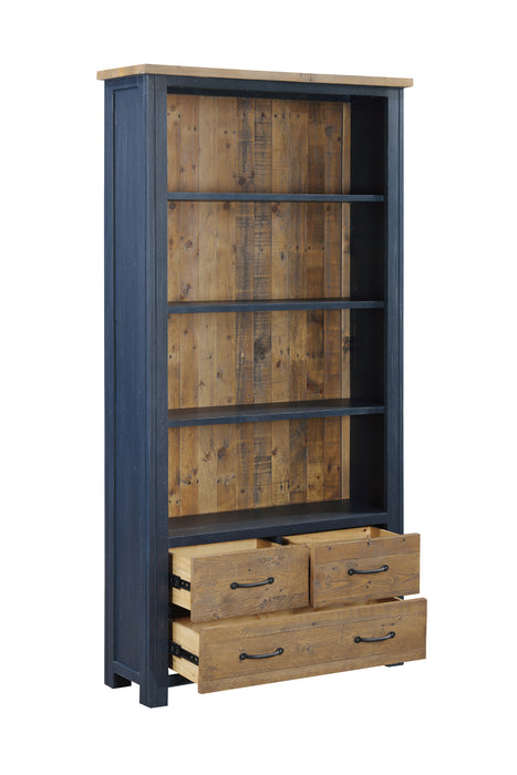Blue - Large Open Bookcase with Drawers