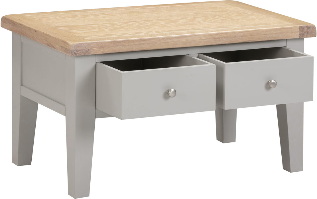 Windsor 2 Drawer Coffee Table - Pebble Grey/ Oak