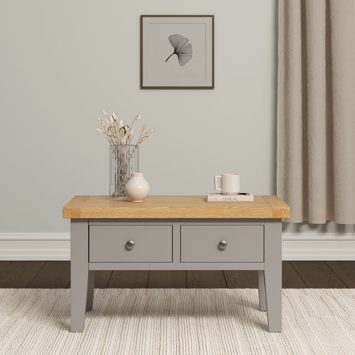 Windsor 2 Drawer Coffee Table - Pebble Grey/ Oak