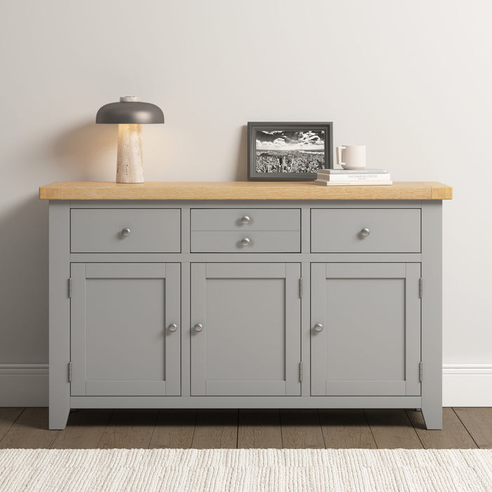 Windsor 3 Door 3 Drawer Sideboard – Pebble Grey/Oak