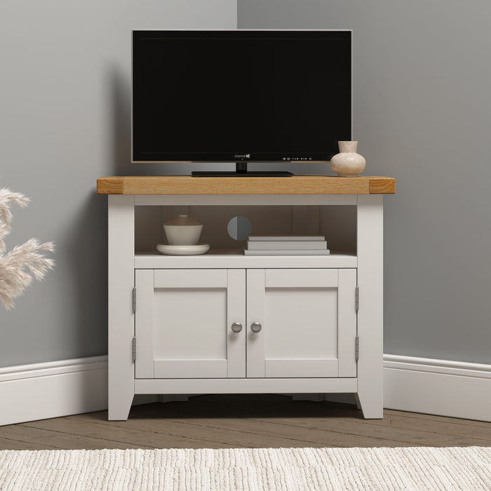 Windsor Corner TV Unit- Ivory/ Oak