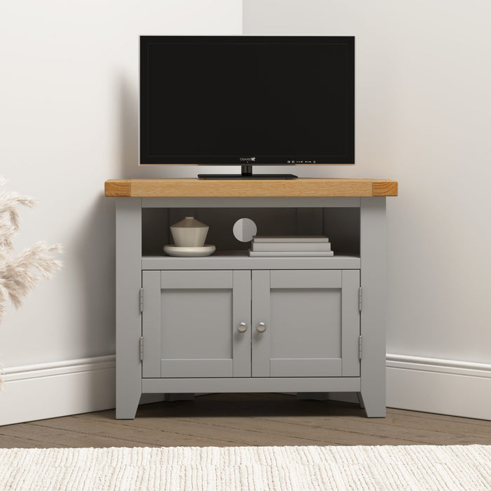 Windsor Corner TV Unit - Pebble Grey/ Oak
