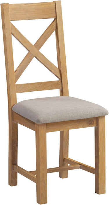 Windsor Cross Back Chair (Box of 2) – Natural Oak/Oat Fabric