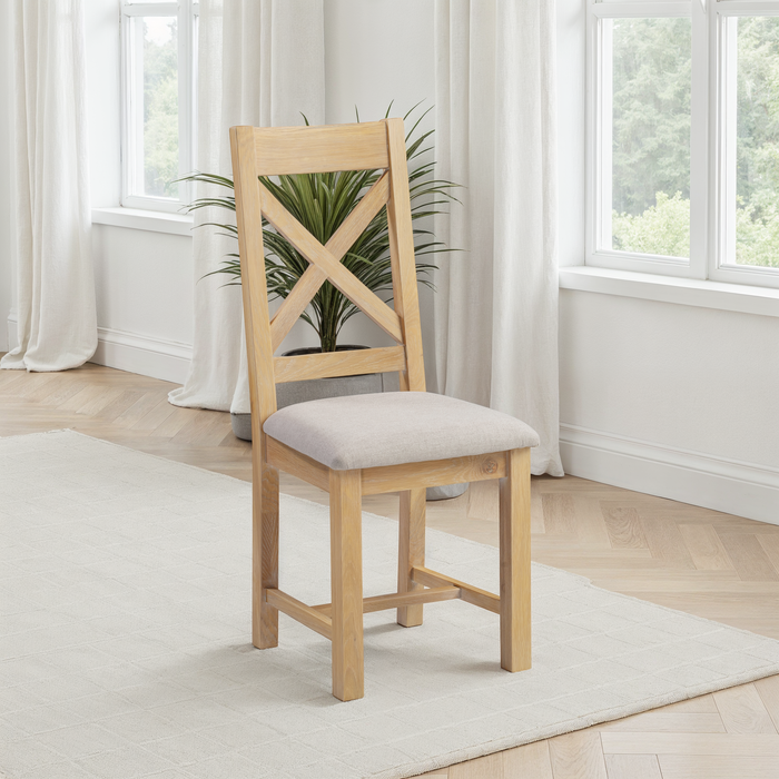 Windsor Cross Back Chair (Box of 2) – Natural Oak/Oat Fabric