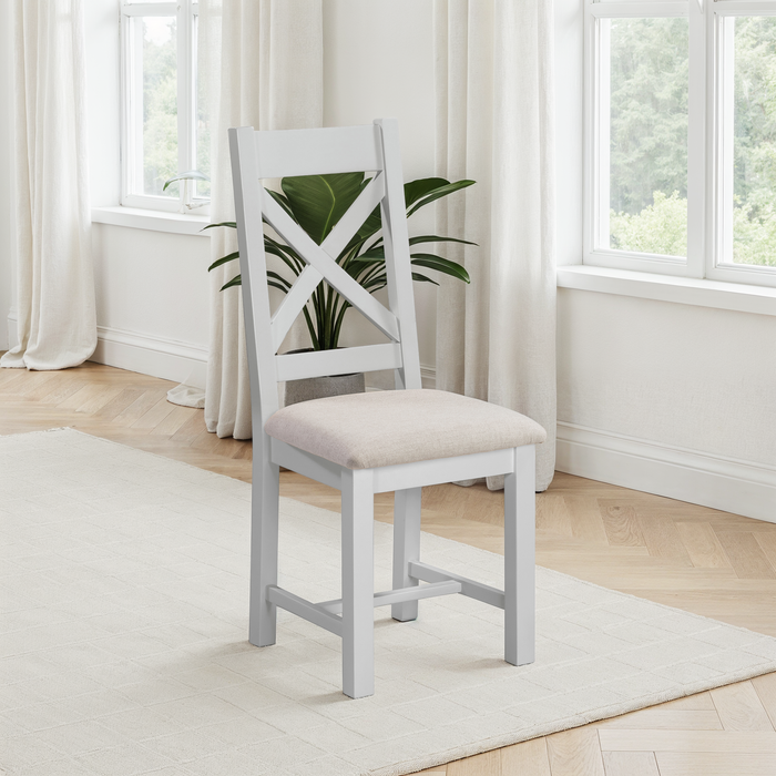 Windsor Cross Back Chair (Box of 2) – Pebble Grey/Oat Fabric