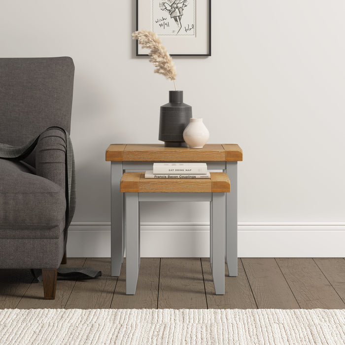 Windsor Nest Of 2 Tables- Pebble Grey/Oak