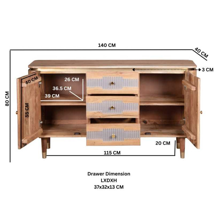 Wilton Acacia Wood 2 Doors 3 Drawers Sideboard