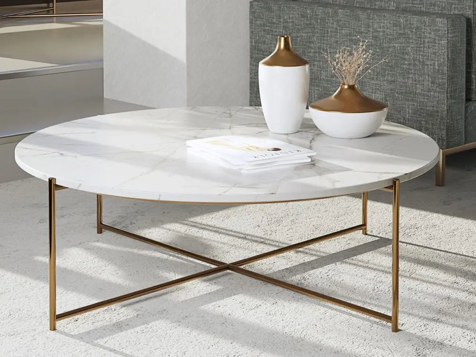 Large Round Coffee Table Frame With Marble Top-Cheshire Furniture Outlet
