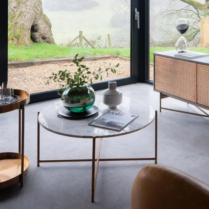 Small Round Coffee Table Frame With Marble Top-Cheshire Furniture Outlet