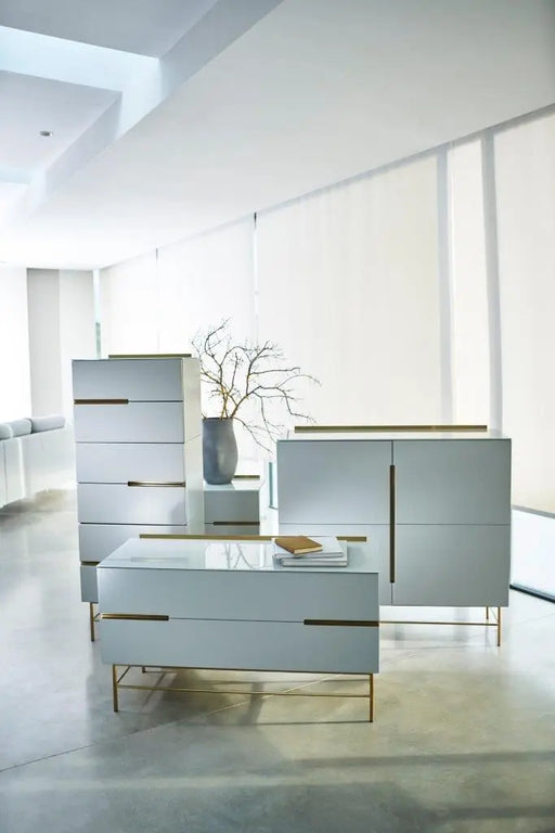 Alberto Two Drawer Low Sideboard With White & Brass Accent Sideboard-Cheshire Furniture Outlet