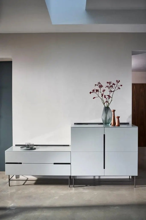 Door & Drawer Combination Sideboard White & Dark Chrome Accent-Cheshire Furniture Outlet