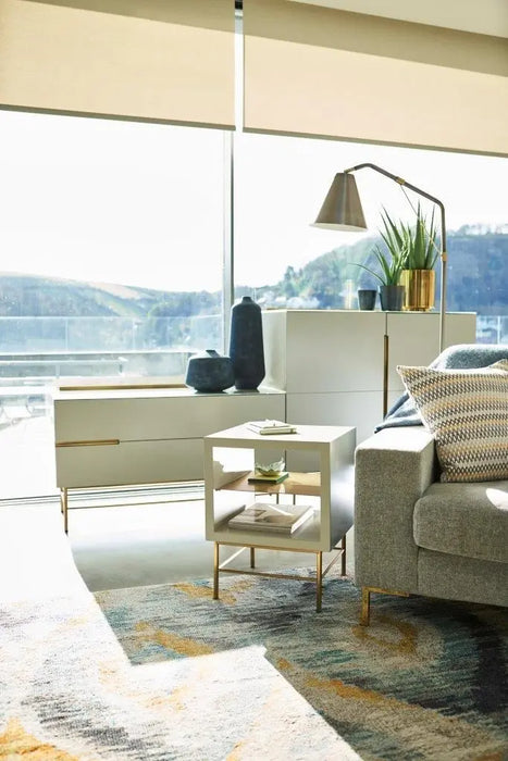 Door & Drawer Combination Sideboard White & Dark Chrome Accent-Cheshire Furniture Outlet
