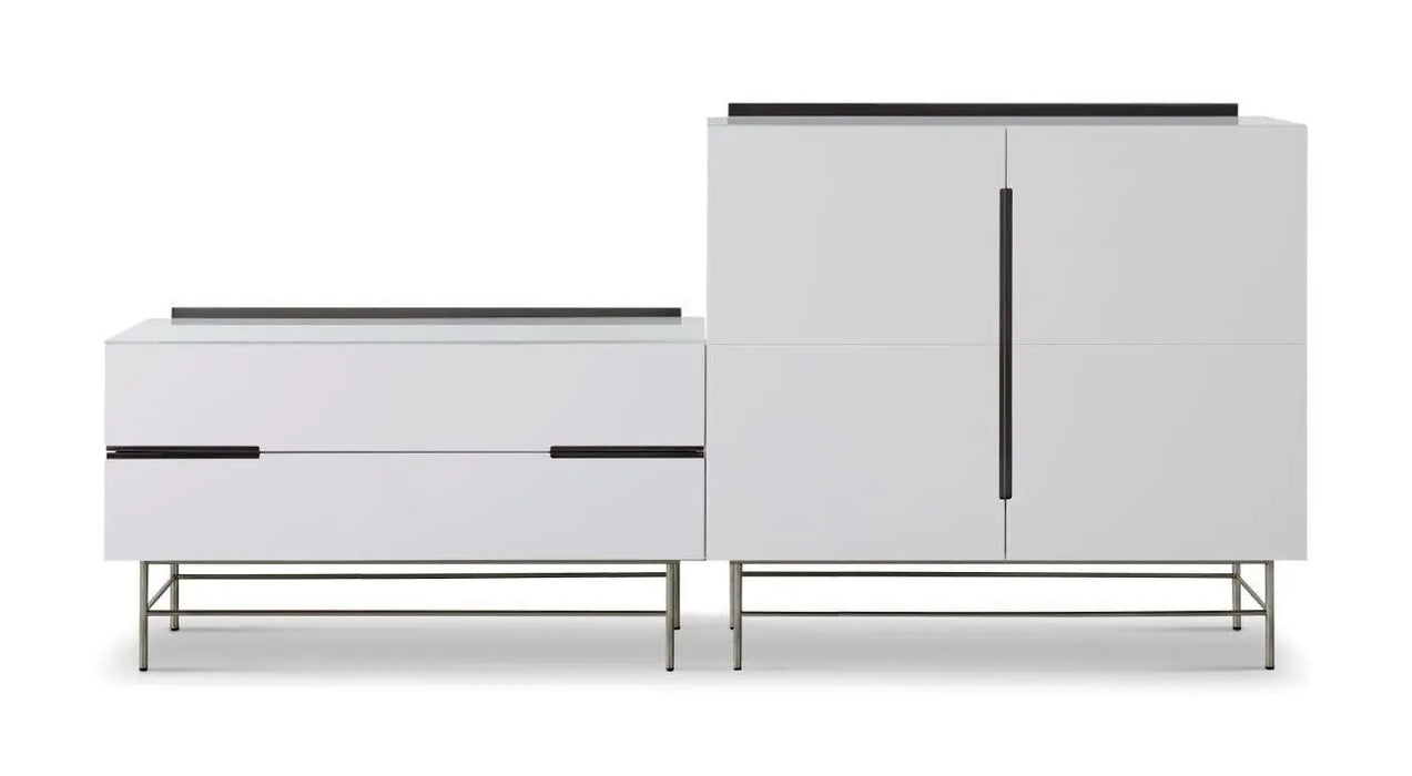 Door & Drawer Combination Sideboard White & Dark Chrome Accent-Cheshire Furniture Outlet