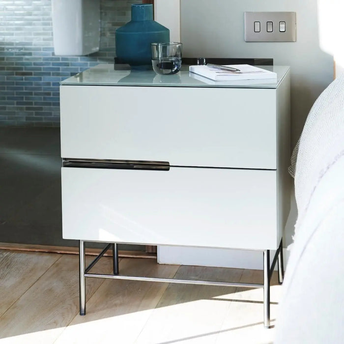 Alberto Narrow Chests Of Two Drawer White Matt Lacquer-Cheshire Furniture Outlet