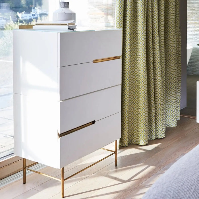 Alberto Narrow Chests Of Four Drawer White Matt Lacquer-Cheshire Furniture Outlet