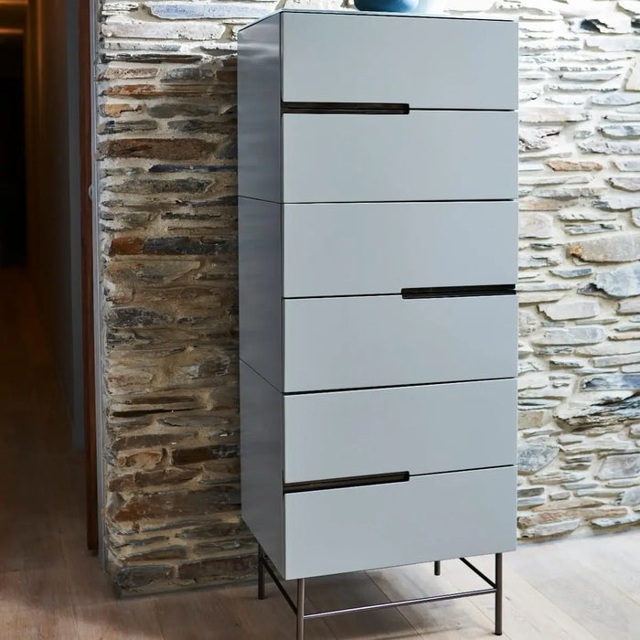 Alberto Narrow Chests Of Six Drawer White Matt Lacquer-Cheshire Furniture Outlet
