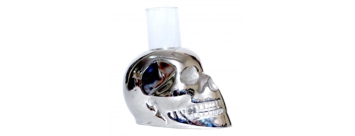 Skull with Glass Candle Holder-Cheshire Furniture Outlet