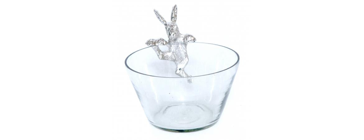 Glass Bowl with 2 Bunnies-Cheshire Furniture Outlet