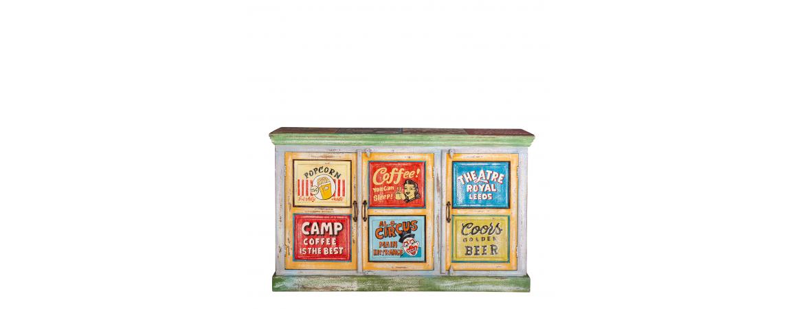 Hand Painted Vintage Ad 3 Door Sideboard-Cheshire Furniture Outlet