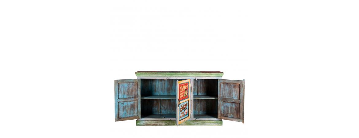 Hand Painted Vintage Ad 3 Door Sideboard-Cheshire Furniture Outlet