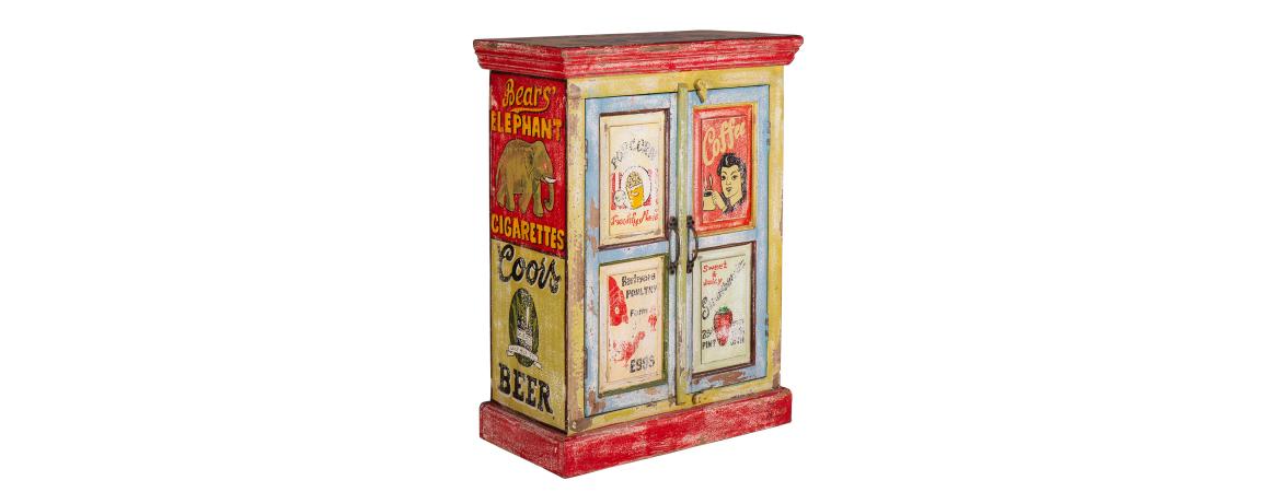 Hand Painted Vintage Ad 2 Door Cabinet-Cheshire Furniture Outlet