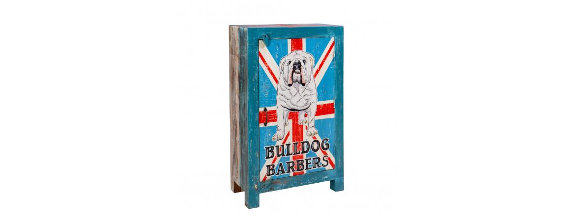 Hand Painted British Bulldog Narrow 1 Door Cabinet-Cheshire Furniture Outlet