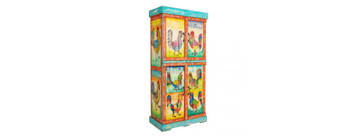 Hand Painted Vintage Folk Pattern 4 Door Cabinet-Cheshire Furniture Outlet
