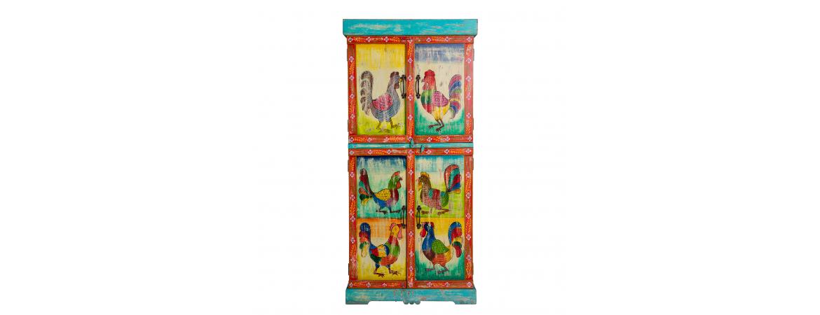 Hand Painted Vintage Folk Pattern 4 Door Cabinet-Cheshire Furniture Outlet