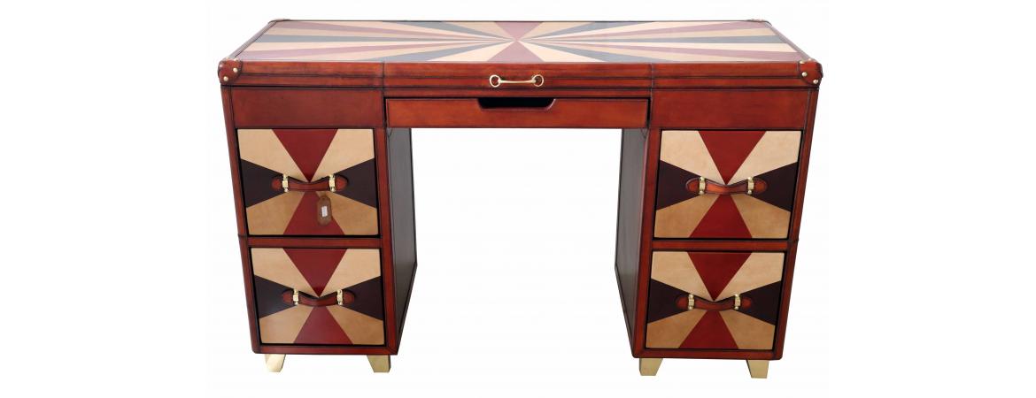 Handcrafted Leather Tri-Colour Writing Desk-Cheshire Furniture Outlet