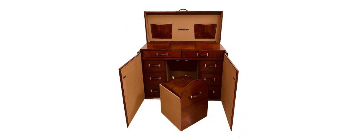 Handcrafted Leather & Brass Chest of Drawers - Cognac-Cheshire Furniture Outlet