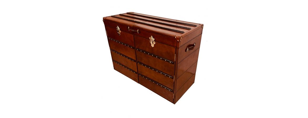 Handcrafted Leather & Brass Chest of Drawers - Cognac-Cheshire Furniture Outlet