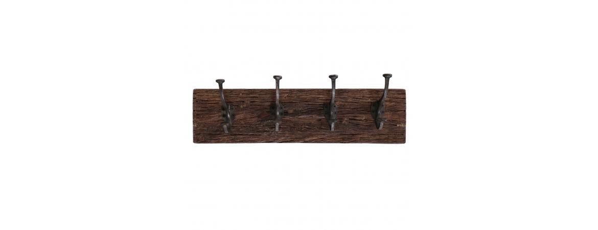 Reclaimed Wooden Coat Rack with 4 Iron Hooks-Cheshire Furniture Outlet