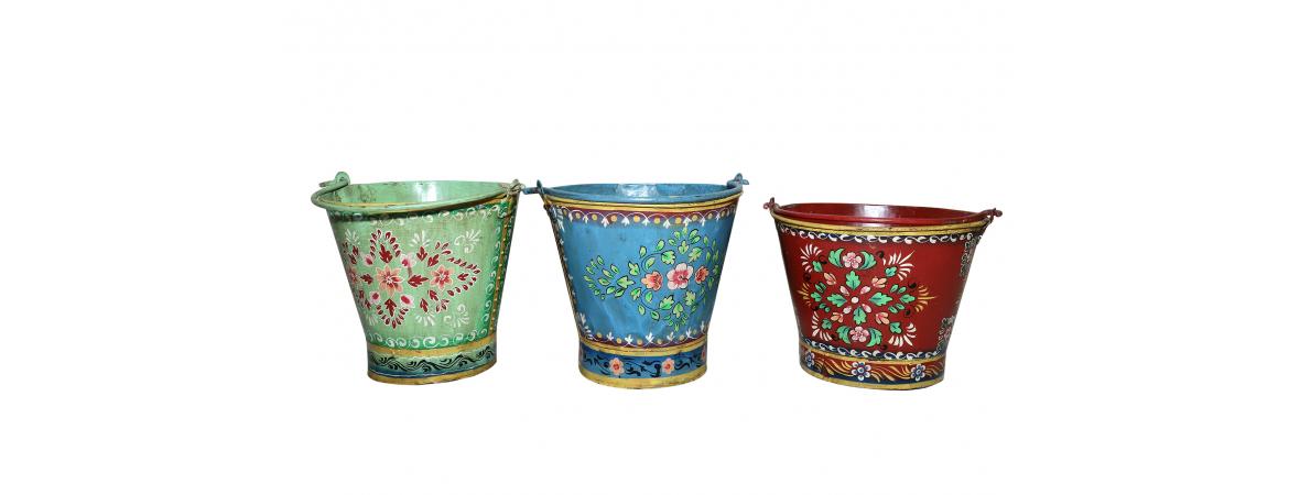 Set of 3 Hand Painted Buckets-Cheshire Furniture Outlet