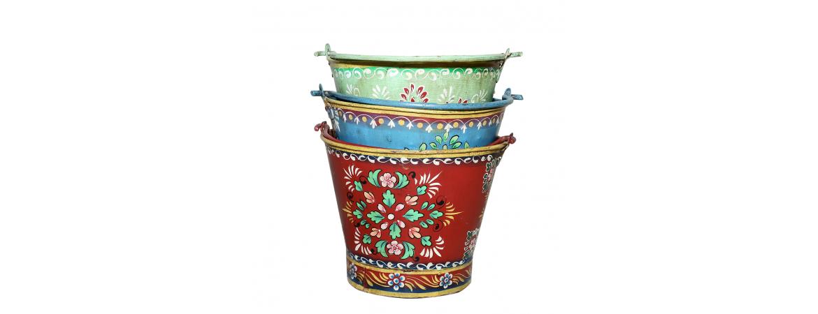 Set of 3 Hand Painted Buckets-Cheshire Furniture Outlet