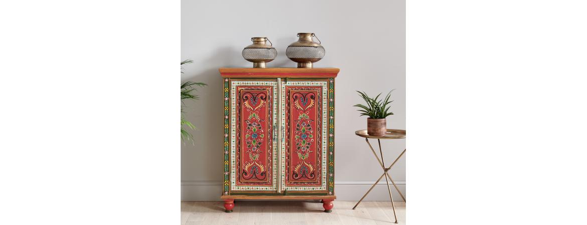 Hand Painted Vintage Folk Pattern 2 Door Cabinet-Cheshire Furniture Outlet