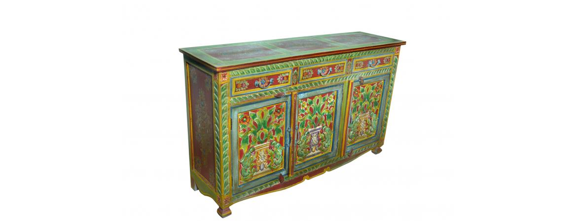 Cheshire Furniture Outlet, Hand Painted Folk Pattern Sideboard, 140cm with 3 Door 3 Drawer