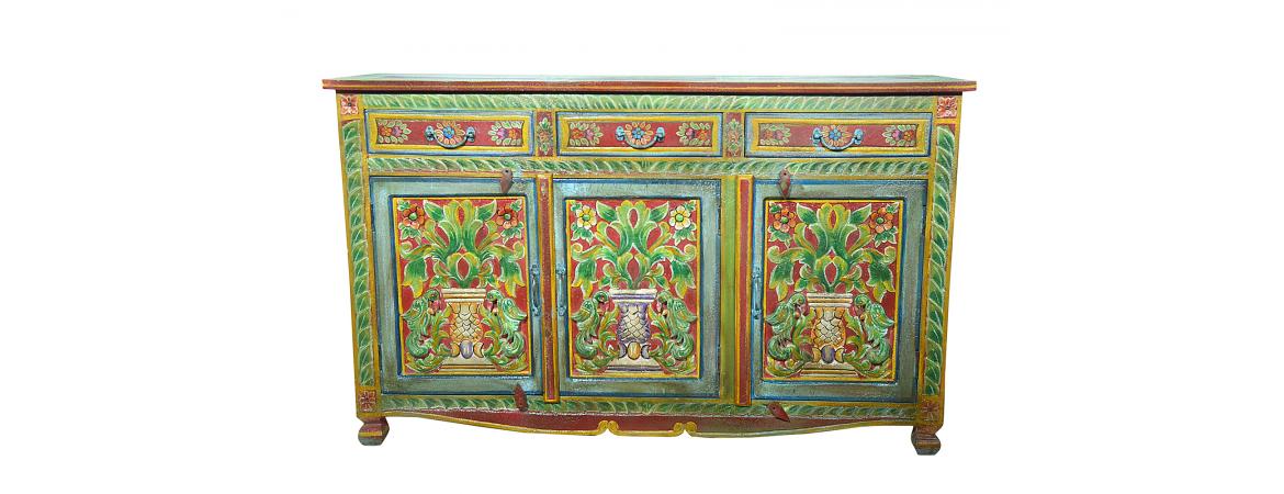 Cheshire Furniture Outlet, Hand Painted Folk Pattern Sideboard, 140cm with 3 Door 3 Drawer
