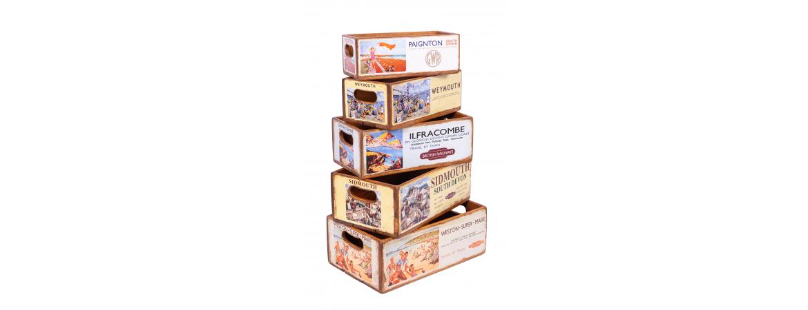 Set of 5 Shellfish Nesting Boxes - Beach Locations-Cheshire Furniture Outlet