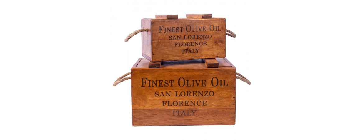 Set of 2 Rustic Vintage Wooden Lidded Chest Boxes - Olive Oil-Cheshire Furniture Outlet