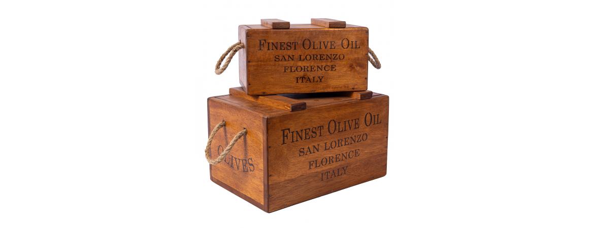 Set of 2 Rustic Vintage Wooden Lidded Chest Boxes - Olive Oil-Cheshire Furniture Outlet