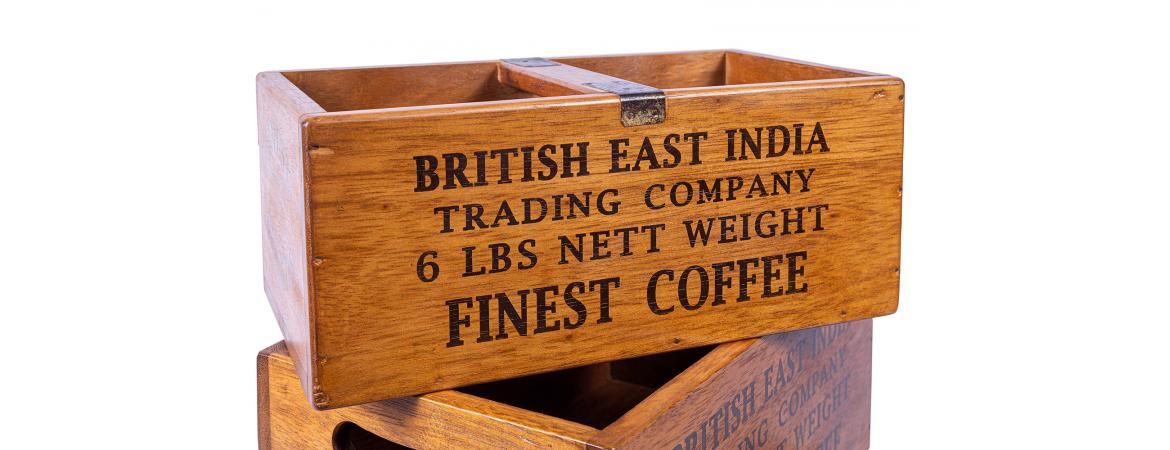 Set of 3 Large Vintage Boxes - British East India Finest Coffee-Cheshire Furniture Outlet