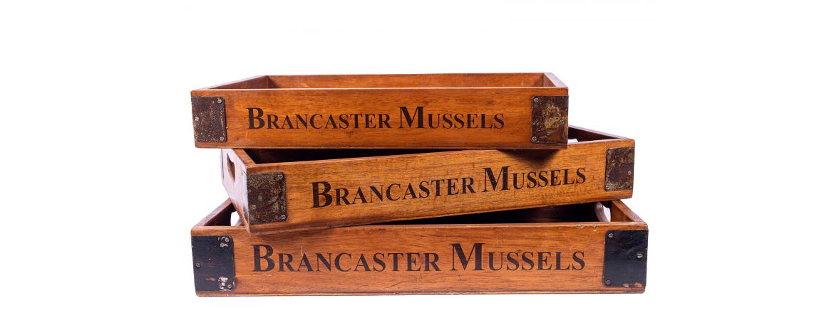 Set of 3 Vintage Wooden Serving Tray - Brancaster Mussels-Cheshire Furniture Outlet