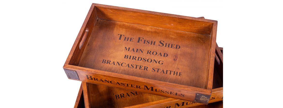 Set of 3 Vintage Wooden Serving Tray - Brancaster Mussels-Cheshire Furniture Outlet