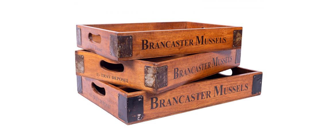 Set of 3 Vintage Wooden Serving Tray - Brancaster Mussels-Cheshire Furniture Outlet