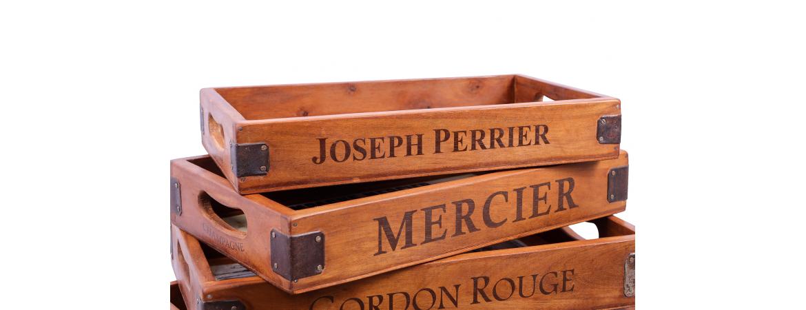 Set of 5 Vintage Wooden Serving Trays - Champagne-Cheshire Furniture Outlet