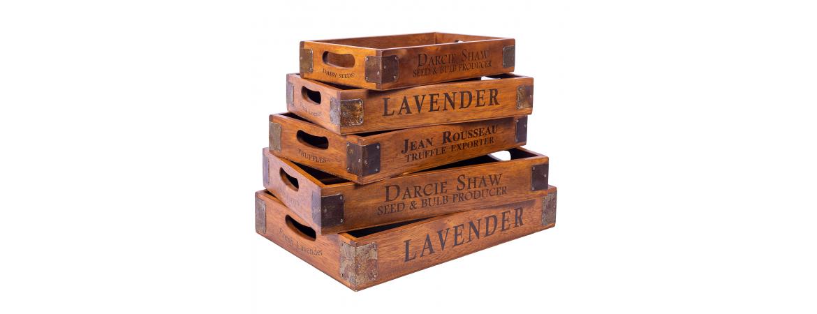 Set of 5 Vintage Wooden Serving Trays - Lavender-Cheshire Furniture Outlet