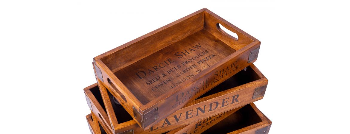 Set of 5 Vintage Wooden Serving Trays - Lavender-Cheshire Furniture Outlet