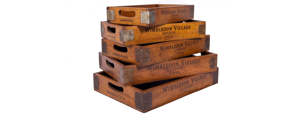 Set of 5 Vintage Wooden Serving Trays - Wimbledon Village-Cheshire Furniture Outlet